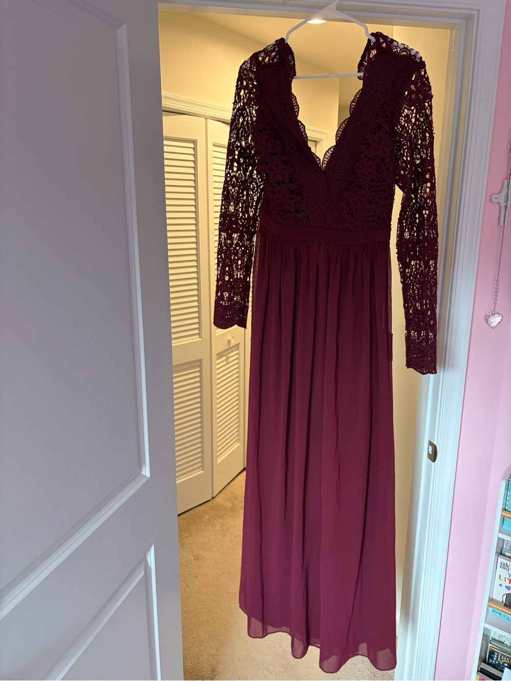 Lulu's Long Lace Bodice Evening Dress in Burgundy